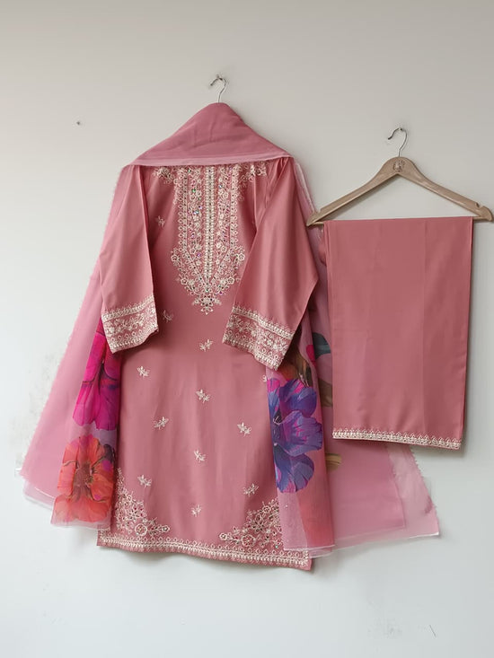 Gulvira Light Pink 3-Piece Cotton Lawn Semi-Formal Embroidered Suit