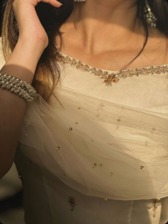 GV White Pearl Booti 3-Piece  Gharara Suit | Luxury Pret