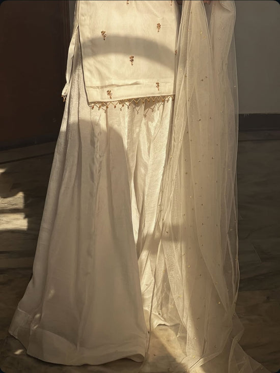 GV White Pearl Booti 3-Piece  Gharara Suit | Luxury Pret