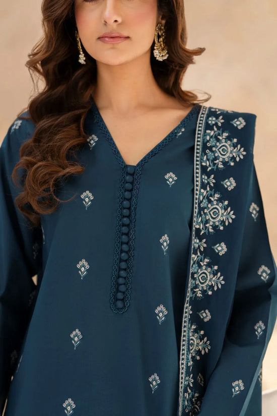Gulvira Teal Bloom 3-Piece Cotton Lawn Embroidered Eid Suit
