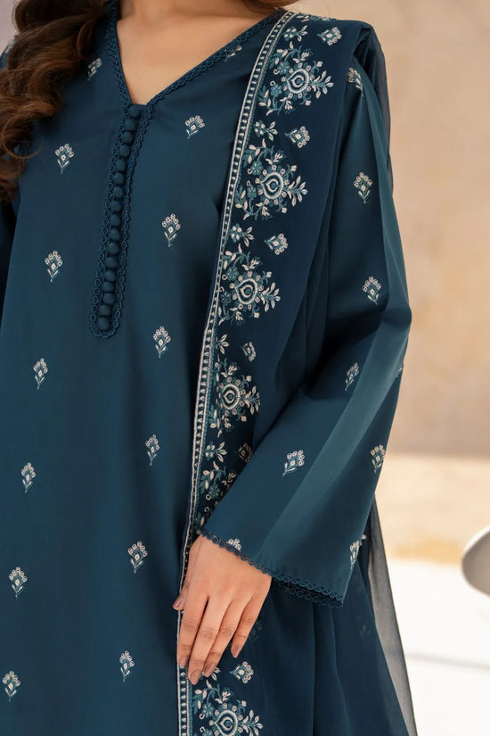 Gulvira Teal Bloom 3-Piece Cotton Lawn Embroidered Eid Suit