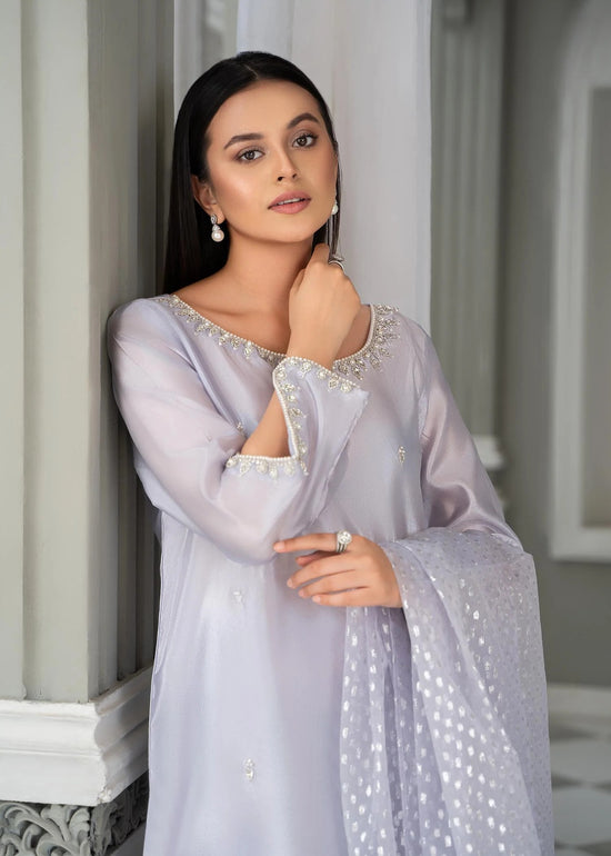 Gulvira Purple Katan Silk 3-Piece Kurta Set | Embellished Festive Wear