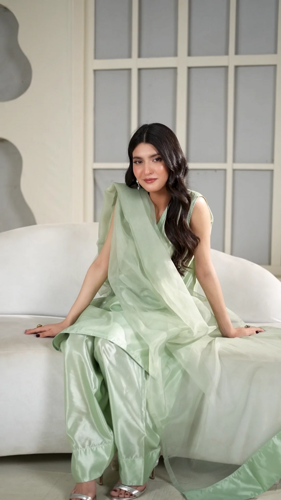 Gulvira Pastel Green 3-Piece Silk Kurta Set | Casual Daily Wear