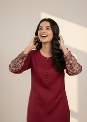 Gulvira Maroon 2-Piece Cotton Silk Co-ord Set | Everyday Elegant