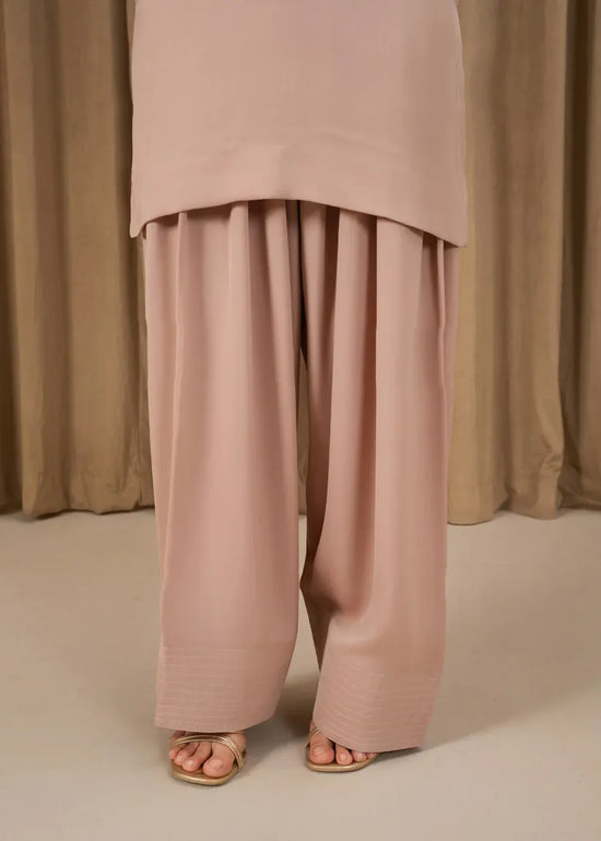 Gulvira Beige Korean Silk 3-Piece Kurta Set | Farshi Shalwar Winter Festive