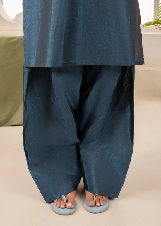 Gulvira Steel Teal 3-Piece Kurta Set | Festive Farshi Shalwar