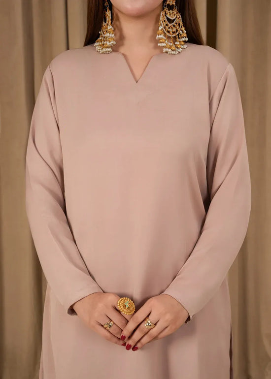 Gulvira Beige Korean Silk 3-Piece Kurta Set | Farshi Shalwar Winter Festive