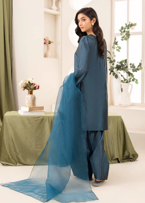 Gulvira Steel Teal 3-Piece Kurta Set | Festive Farshi Shalwar