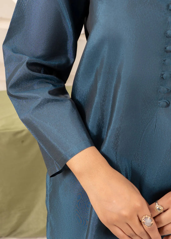 Gulvira Steel Teal 3-Piece Kurta Set | Festive Farshi Shalwar