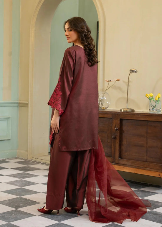 Gulvira Maroon 3-Piece Silk Embroidered Kurta Set | Festive Occasion