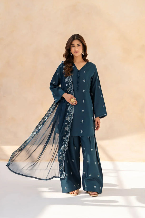 Gulvira Teal Bloom 3-Piece Cotton Lawn Embroidered Eid Suit