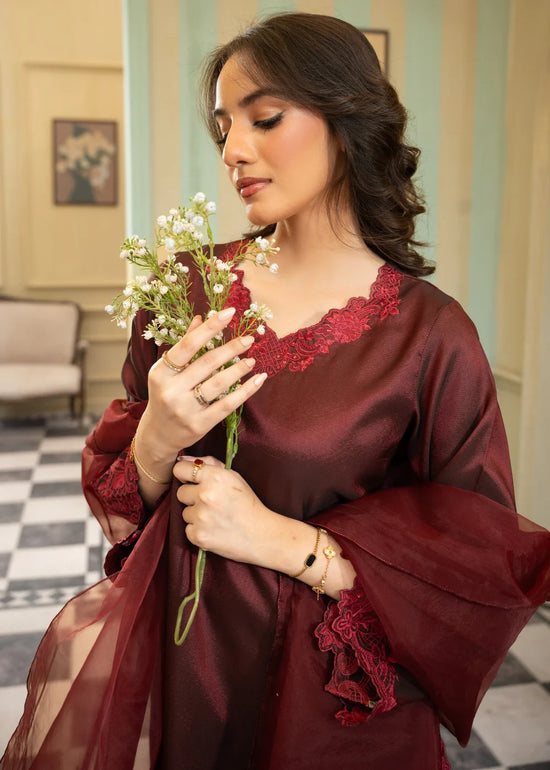 Gulvira Maroon 3-Piece Silk Embroidered Kurta Set | Festive Occasion