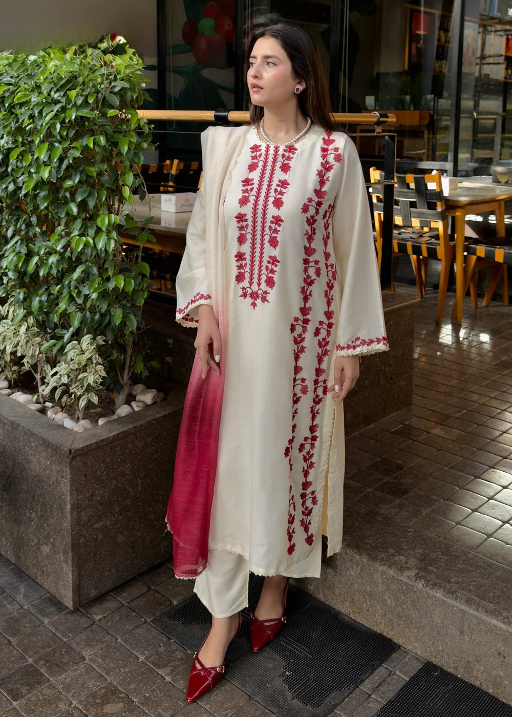 Gulvira Ivory Rose 3-Piece Embroidered  Suit | Luxury Pret