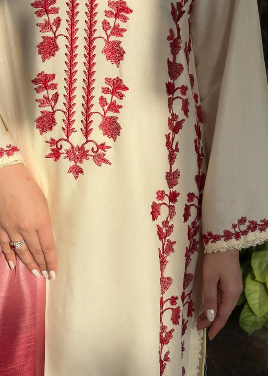 Gulvira Ivory Rose 3-Piece Embroidered  Suit | Luxury Pret