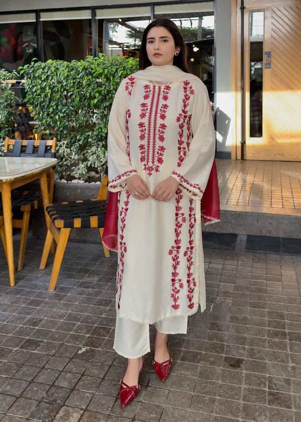 Gulvira Ivory Rose 3-Piece Embroidered  Suit | Luxury Pret