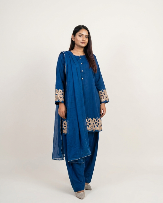 Gulvira Azure Cutwork 3-Piece Stitched Suit | Luxury Pret