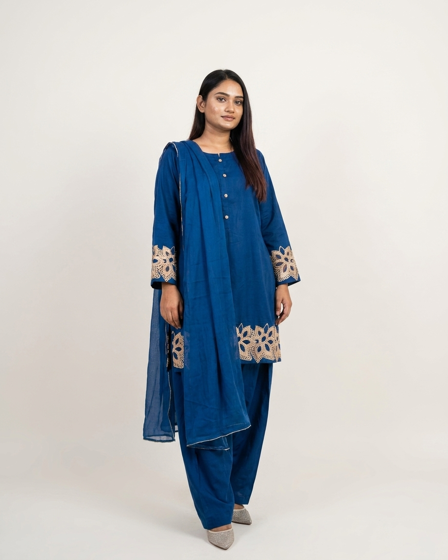 Gulvira Azure Cutwork 3-Piece Stitched Suit | Luxury Pret