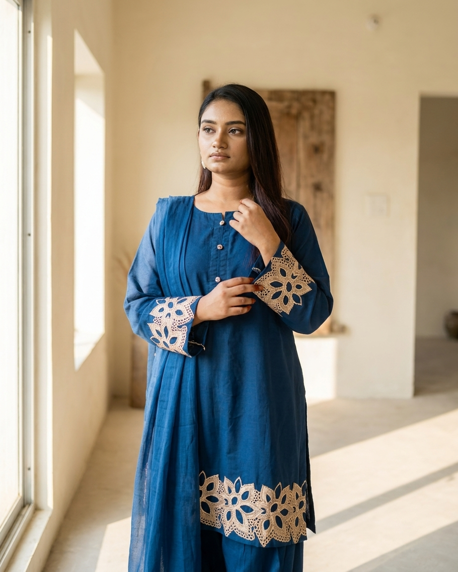 Gulvira Azure Cutwork 3-Piece Stitched Suit | Luxury Pret