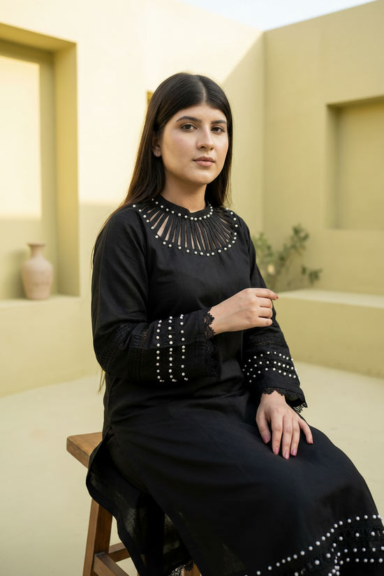 Gulvira Black Lace Pearl 3-Piece Luxury Suit